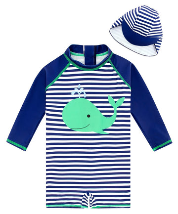 3-6 Months Swimsuit Boys Whale Sunsuits One Piece Swimwear With Sun Hat Upf 50+ Sun Protection Bathing Suits