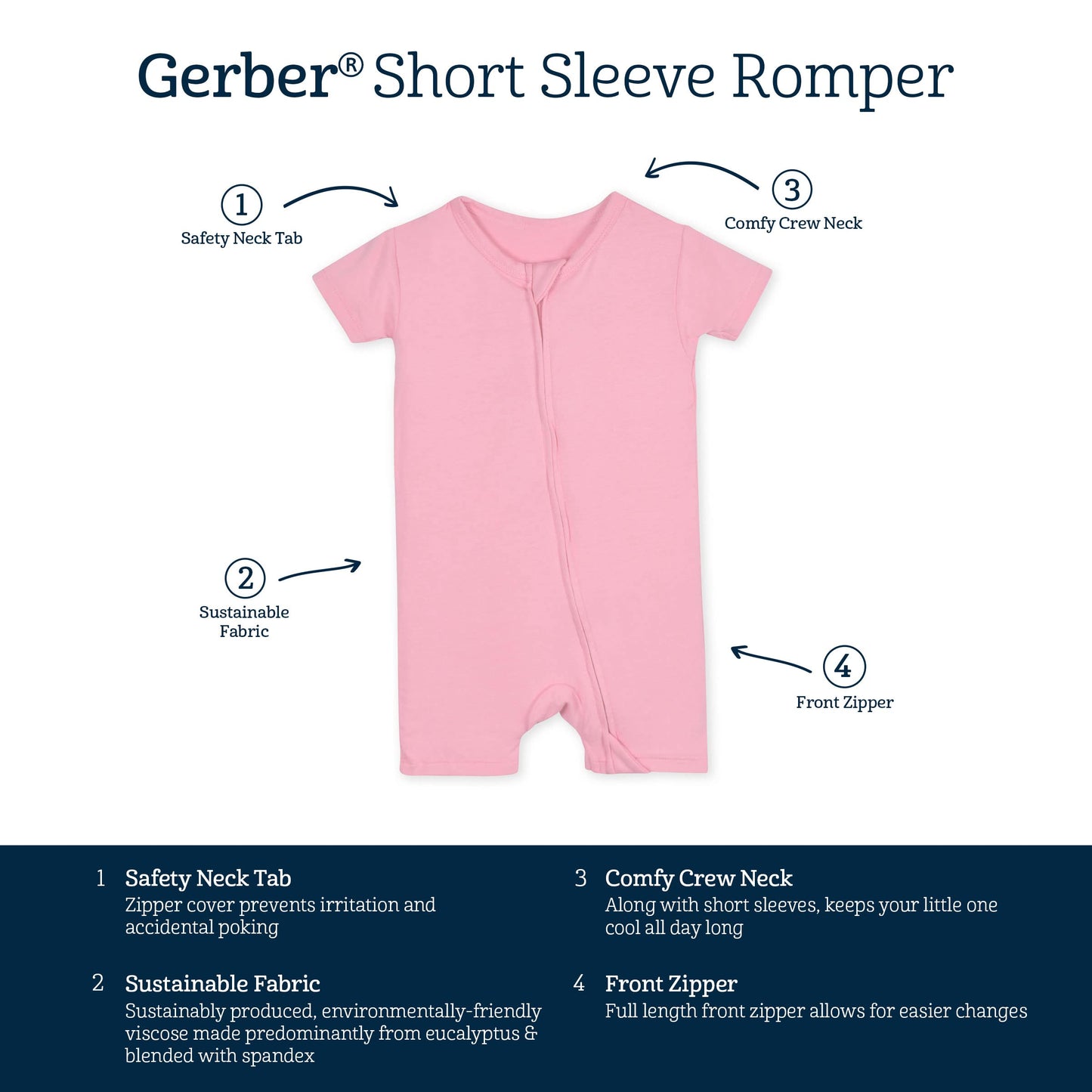 Gerber Unisex Baby Buttery Soft Short Sleeve Romper With Viscose Made From Eucalyptus, Sea Pink, 12 Months
