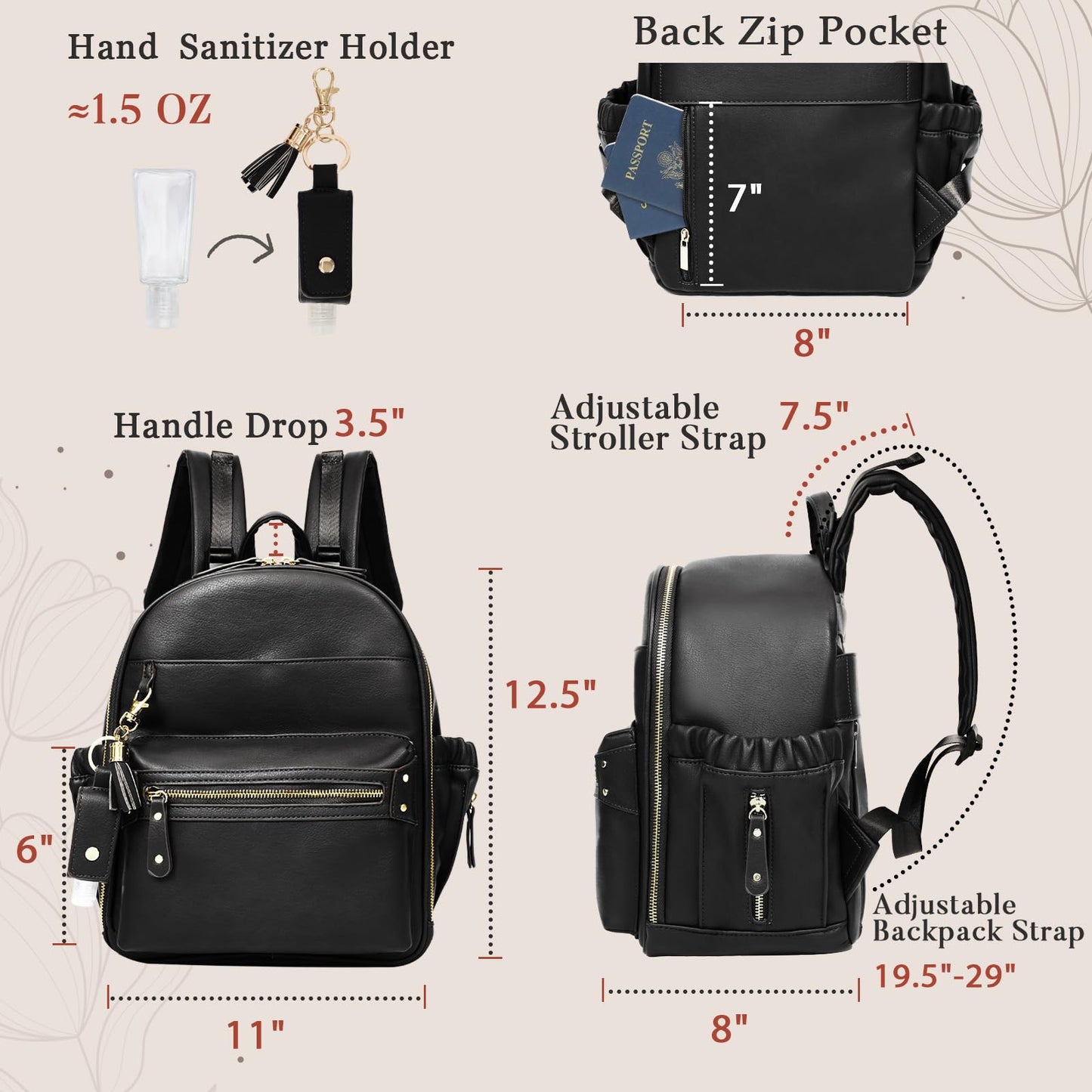 Miss Fong Mini Diaper Bag Backpack Leather Diaper Bag, Baby Diaper Bag, Small Diaper Bag, 11 Pockets Diaper Bag Organizer With H
