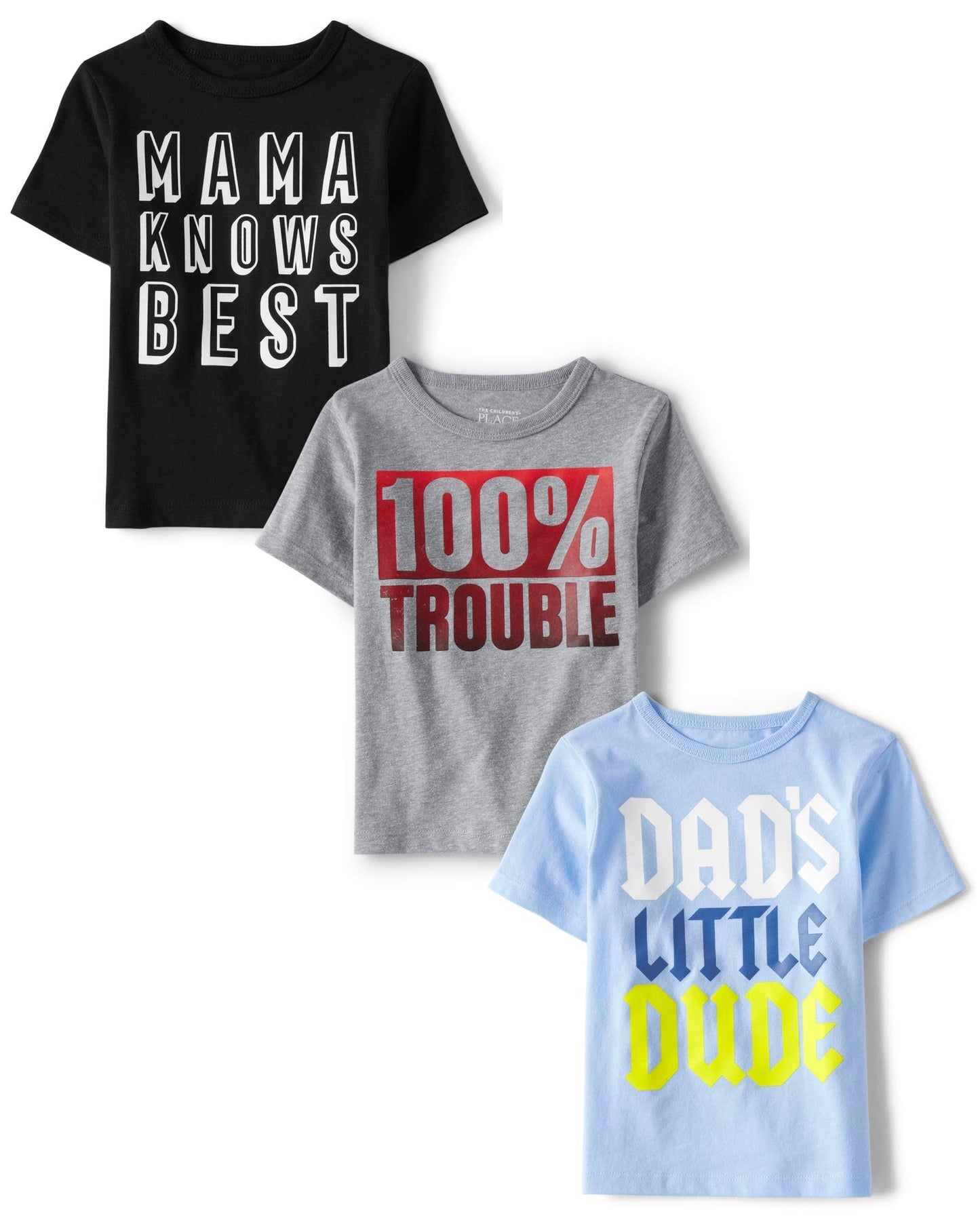 The Children'S Place Baby Boy'S And Toddler Family,Mom, Sibling Short Sleeve Graphic T-Shirts,Multipacks, Mama Knows/Trouble/Dad
