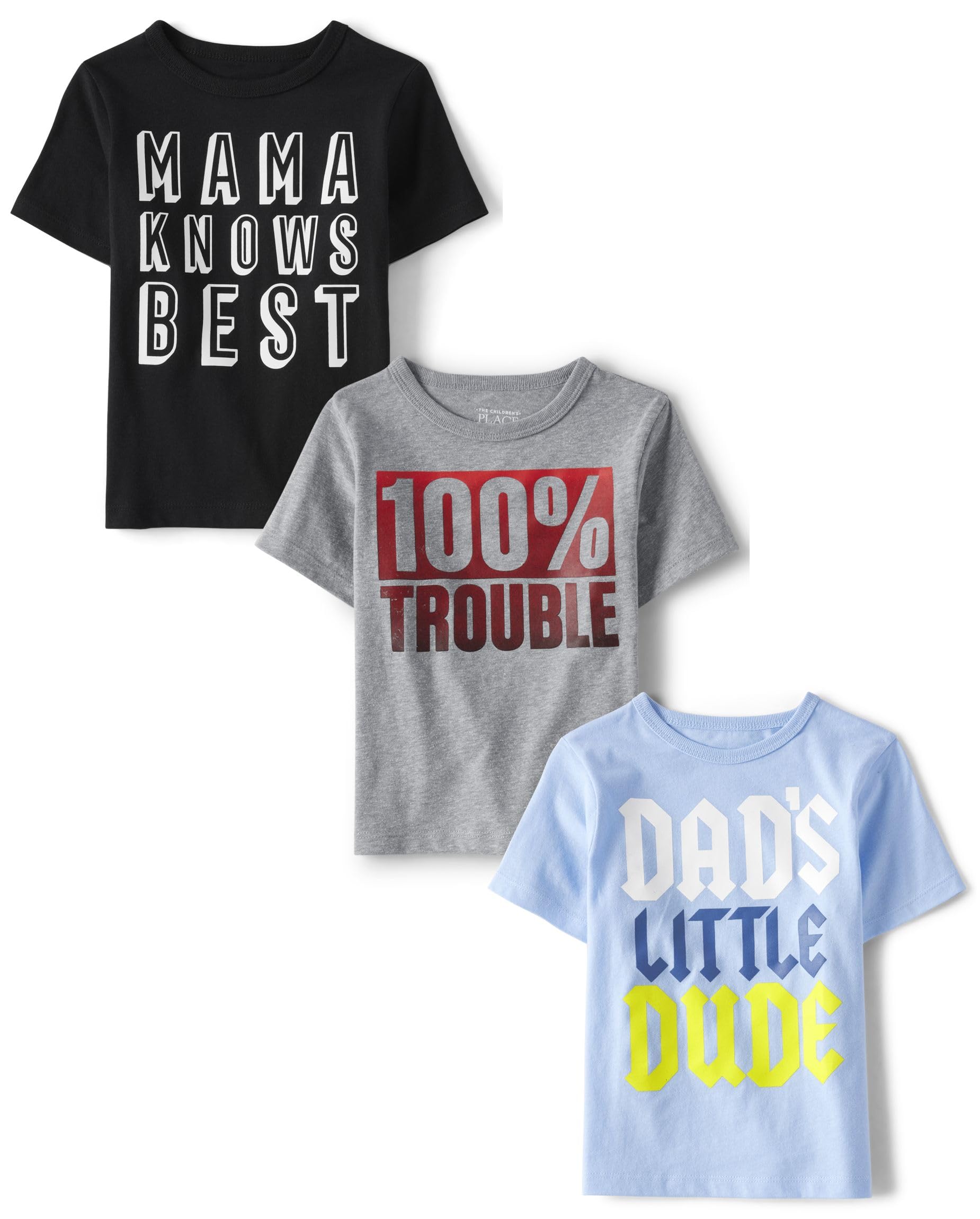 The Children'S Place,And Toddler Boys Short Sleeve Graphic T-Shirt 3-Pack,Mama Knows/100% Trouble/Dads Little Dude,5T