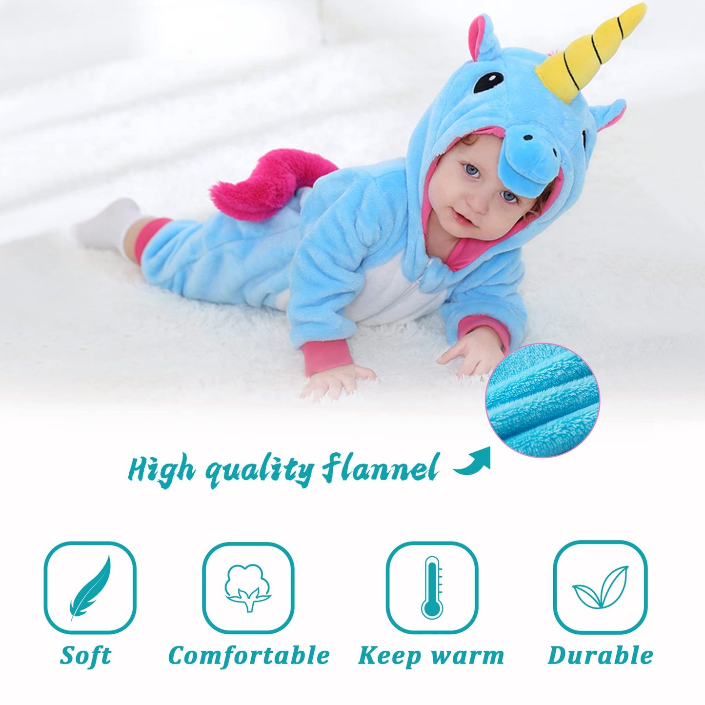 Tonwhar Infant And Toddler Halloween Cosplay Costume Kids' Animal Outfit Snowsuit(6-12 Months,Blue Unicorn)