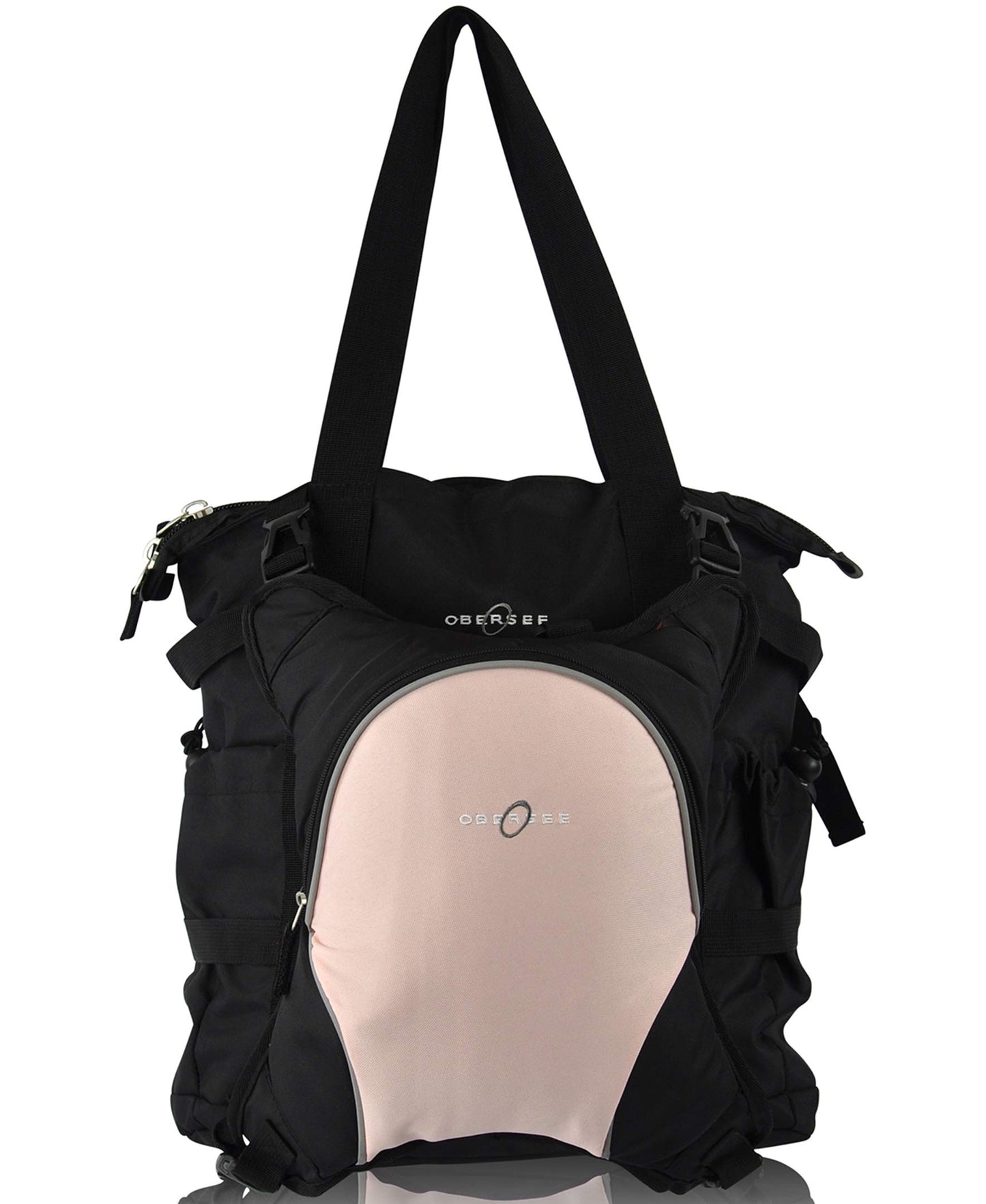Obersee Innsbruck Diaper Bag Tote with Cooler, Black/Bubble Gum