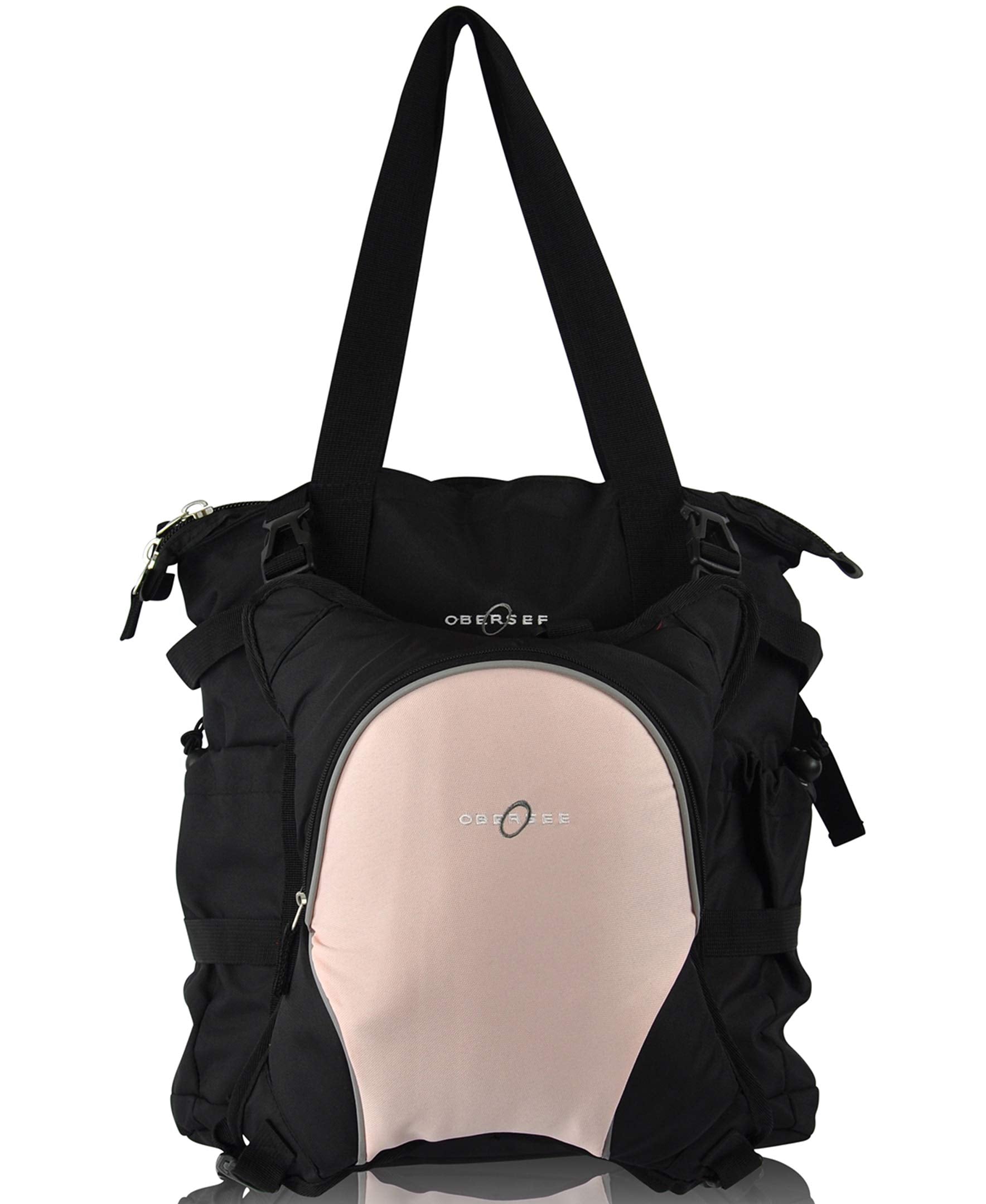 Obersee Innsbruck Diaper Bag Tote with Cooler, Black/Bubble Gum