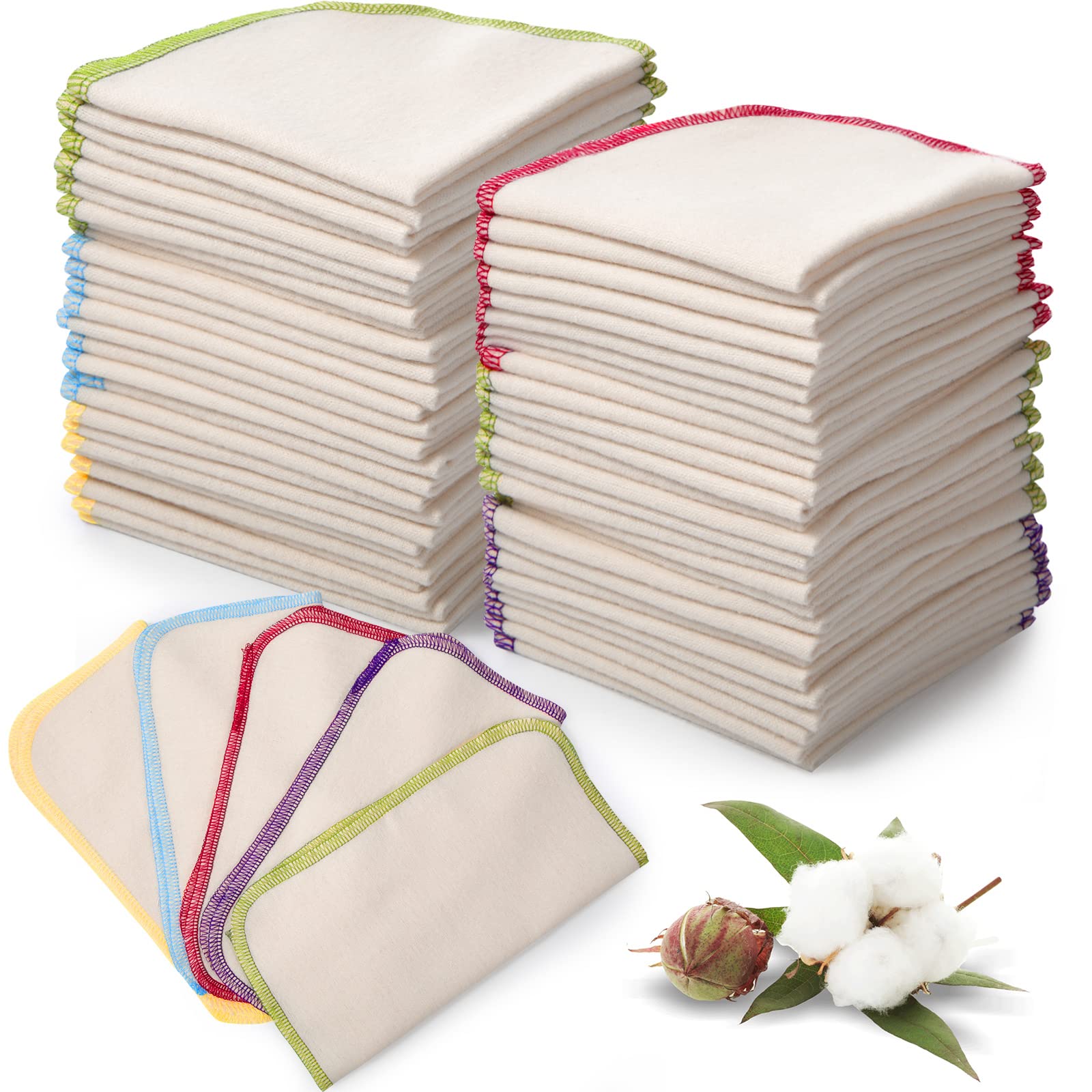 Mimorou 45 Pcs Flannel Cloth Baby Wipes Reusable Baby Diapers Wipes Washable Natural Unbleached Baby Face Wipes Soft And Sturdy