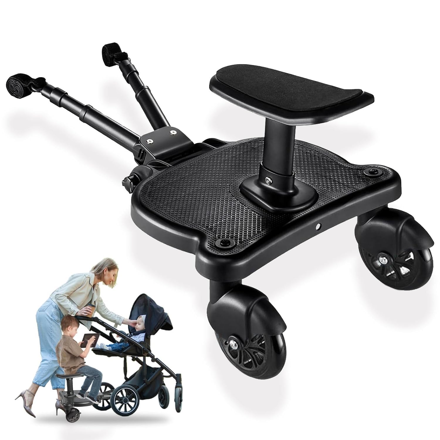 Universal Stroller Board with Detachable Seat - 2 in 1 Sit and Stand Stroller Standing Board for Most Brands of Strollers Holds 