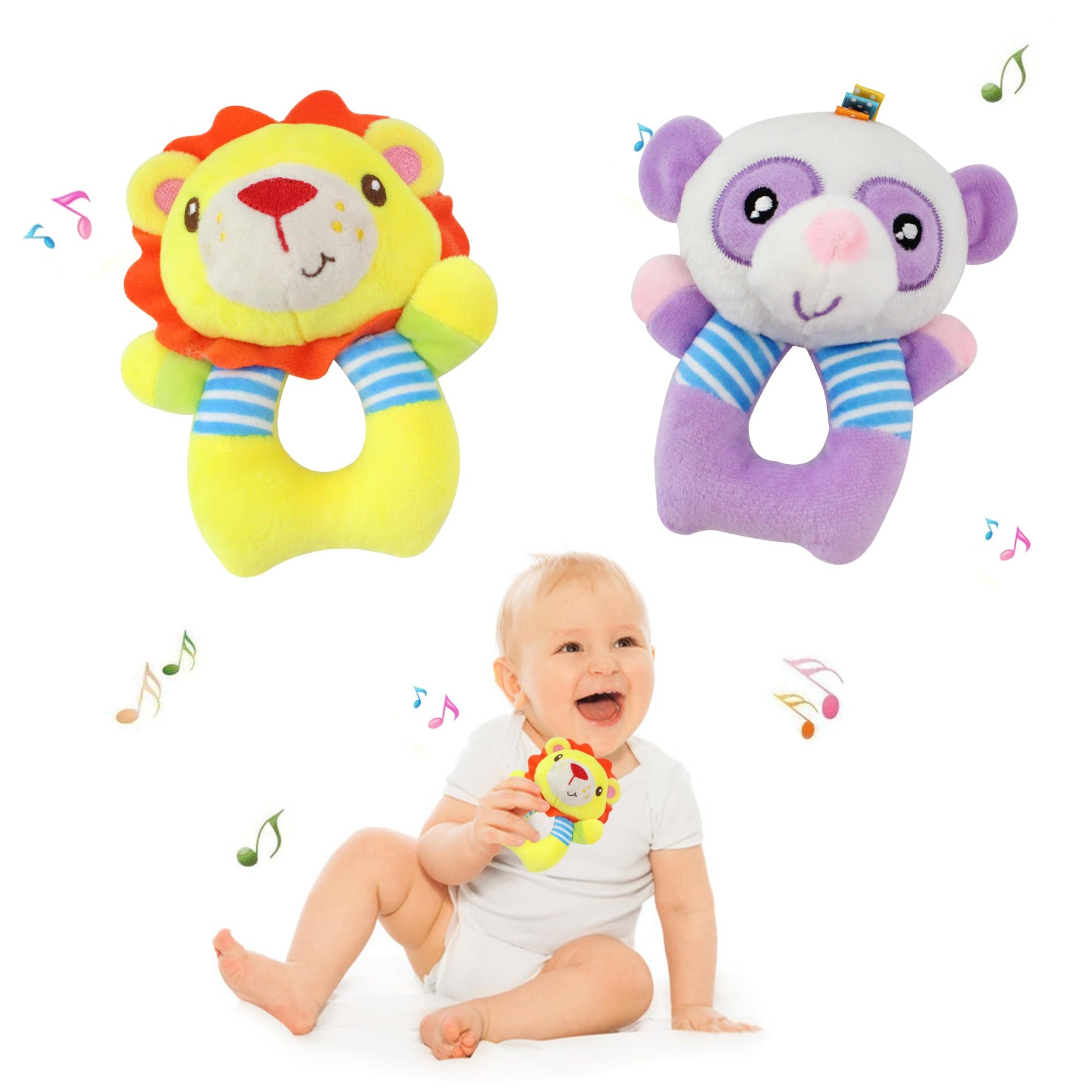 Baby Car Seat Toys, Infant Soft Plush Rattle, Cute Animal Doll,Early Development Hanging Stroller Toys for Newborn Boys Girls Gi