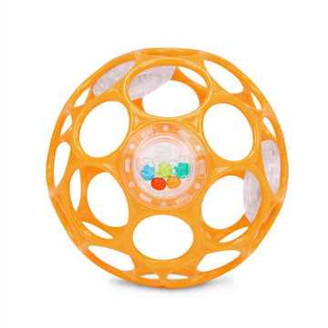 Bright Starts Oball Rattle Ball, Easy-Grasp Infant Rattle with Finger Holes, Orange, 0-36 Months