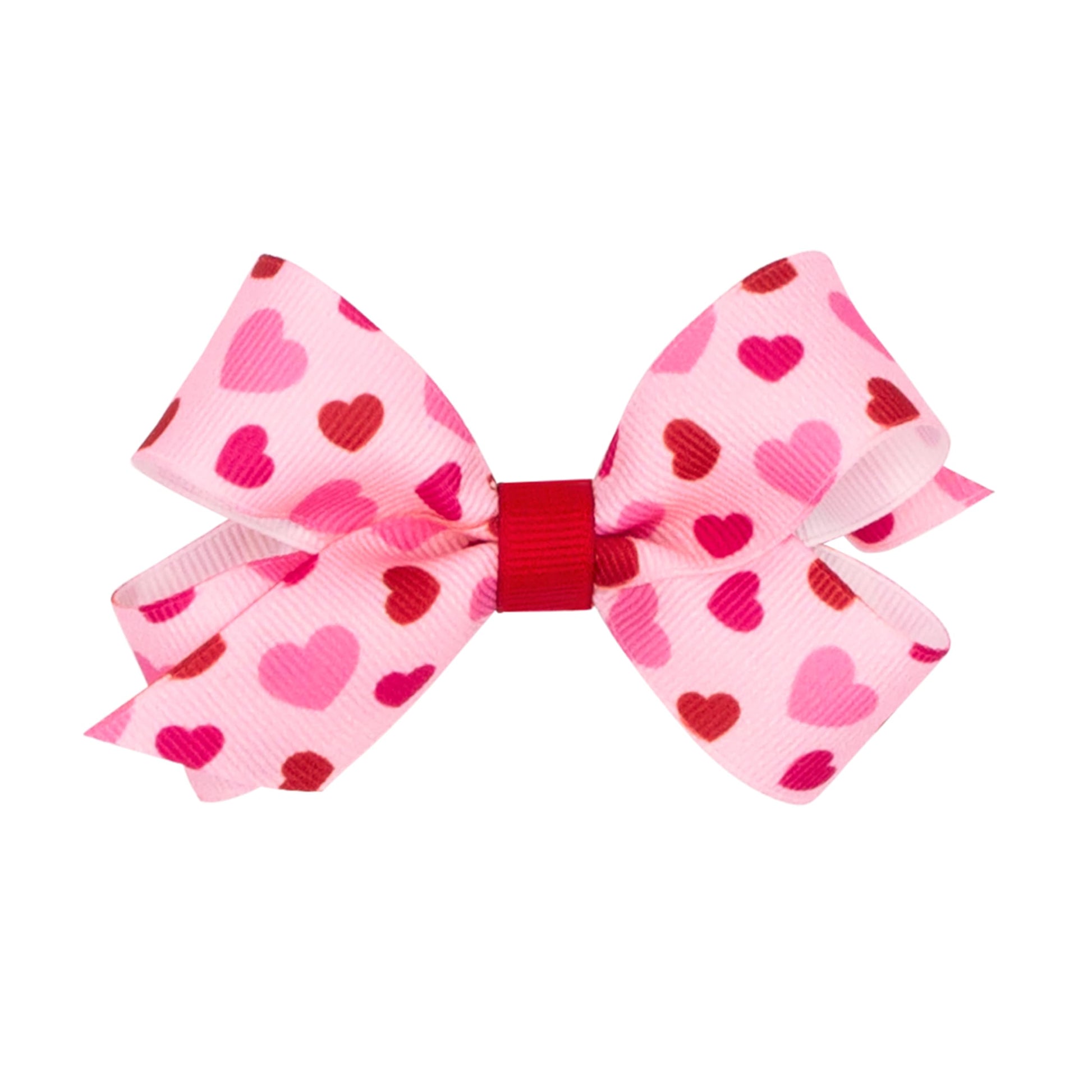 Wee Ones Girls' Valentines Day Grosgrain Hair Bow On Weestay No-Slip Clip, Valentine Heart Print, Mini, Pearl Pink