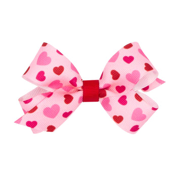 Wee Ones Girls' Valentines Day Grosgrain Hair Bow On Weestay No-Slip Clip, Valentine Heart Print, Mini, Pearl Pink