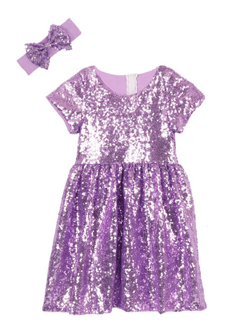 Cilucu Flower Girl Dress Baby Toddlers Sequin Dress Kids Party Dress Bridesmaid Wedding Gown Birthday Dress Lavender Purple 6T-7