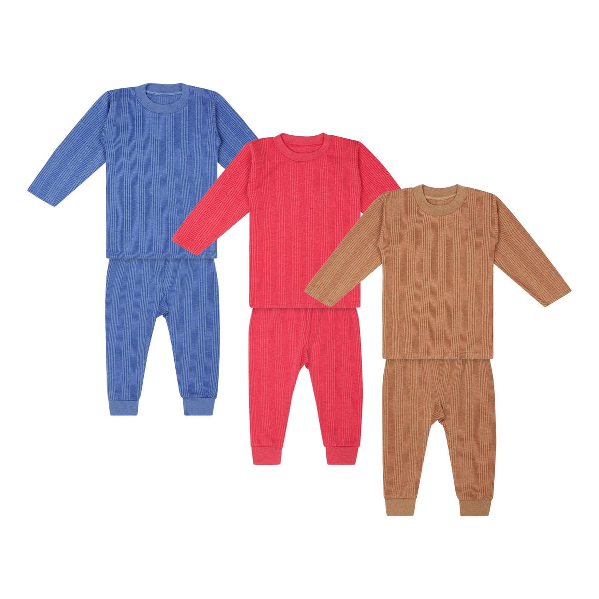 Superminis Newborn Boys/Girls Bright Color Round Neck T Shirt Style Thermal Top And Pyjama Set For Winter (03 Months, Pack Of 3
