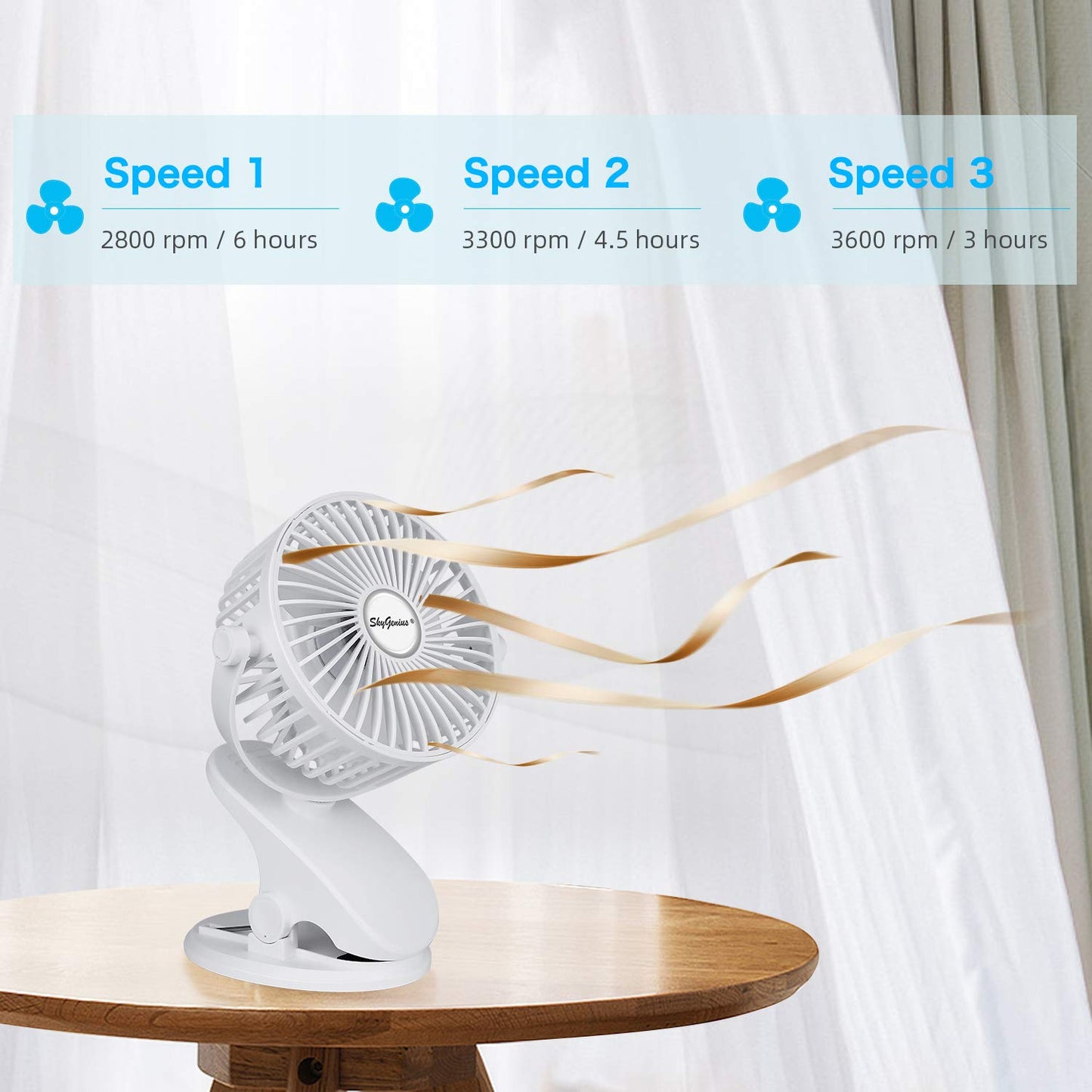 Skygenius Battery Operated Clip On Baby Stroller Fan (White)