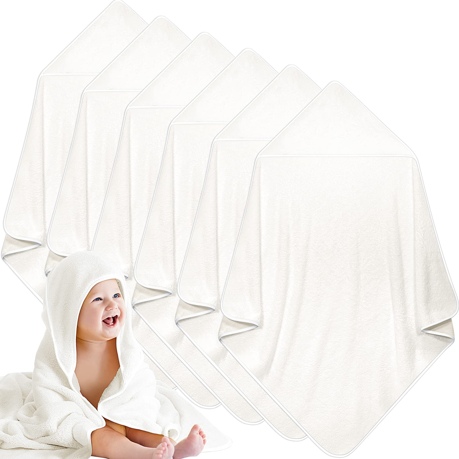 Chumia 6 Pack Baby Bath Towel Coral Fleece Soft Absorbent Newborn Hooded Towel for Kid 30 x 30 Inch Toddler Bath Blanket for Bab