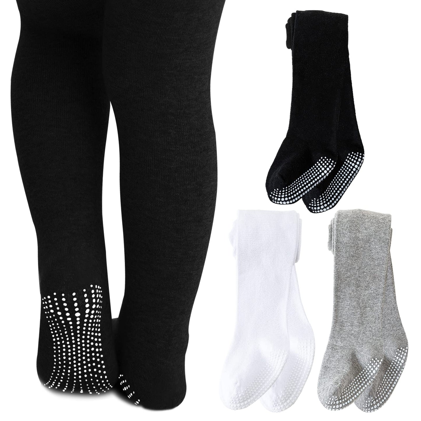 Baby Girl Tights Non Slip Baby Tights 12-24 Months Girl Warm Cotton Leggings Seamless Pantyhose Non-Skid Grip For Toddler 3 Pack
