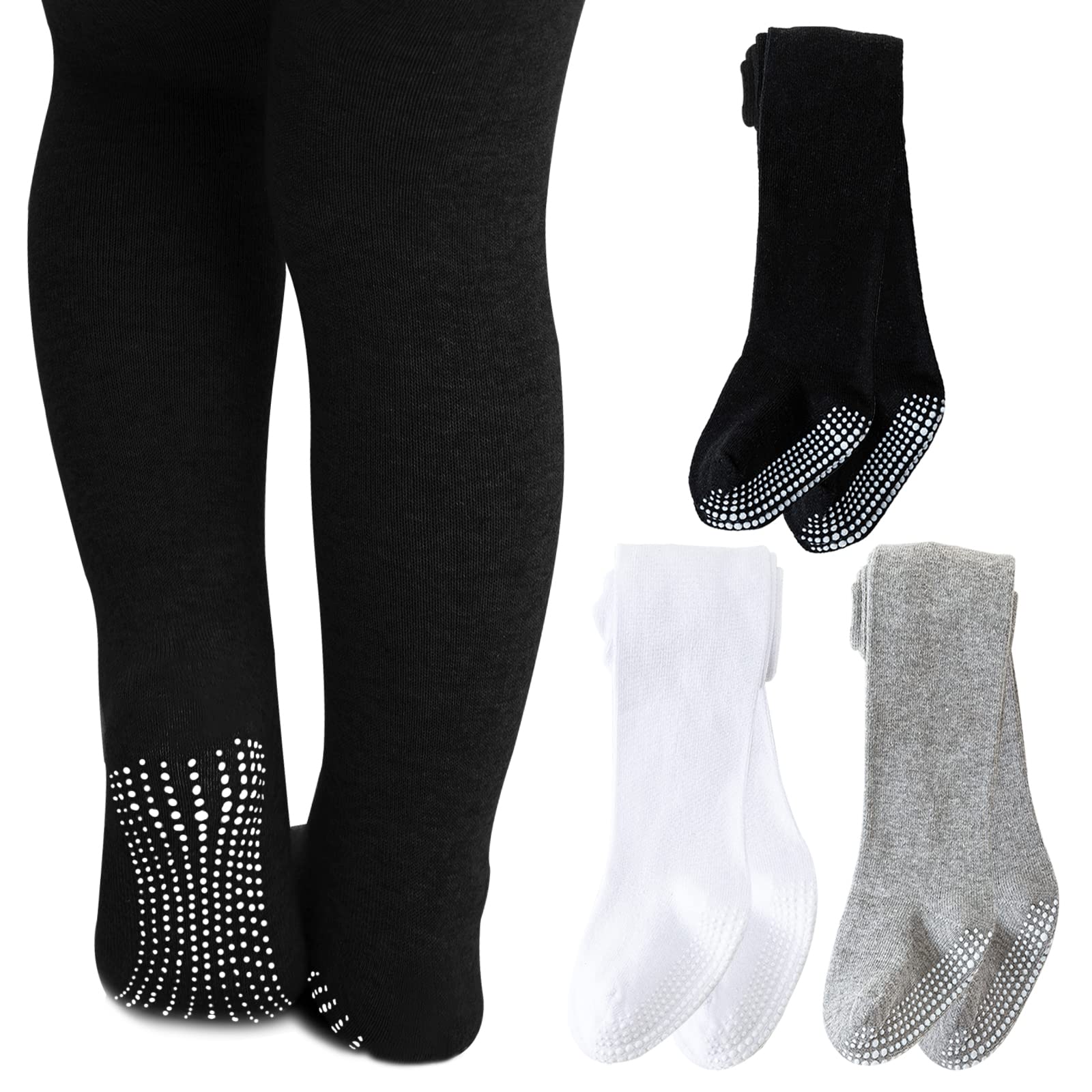 Baby Girl Tights Non Slip Baby Tights 12-24 Months Girl Warm Cotton Leggings Seamless Pantyhose Non-Skid Grip For Toddler 3 Pack