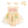 Titkkop Baby Girl 1St Birthday Clothes One Year Old Tulle Romper Sleeveless Bodysuit Cake Smash Outfits(Apricot1,12-18M)