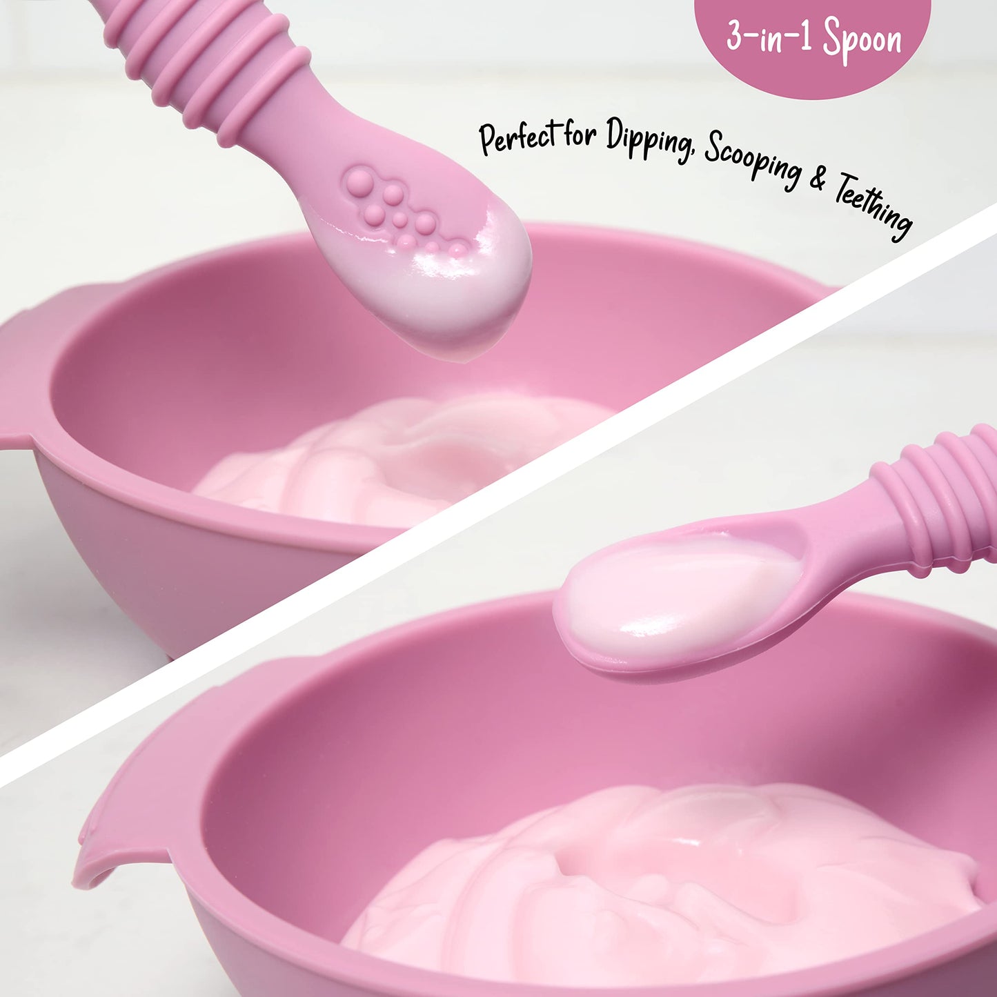 Primastella Unbreakable Silicone Non-Slip Bowl And Chew Spoon Set For Babies And Toddlers (Purple)
