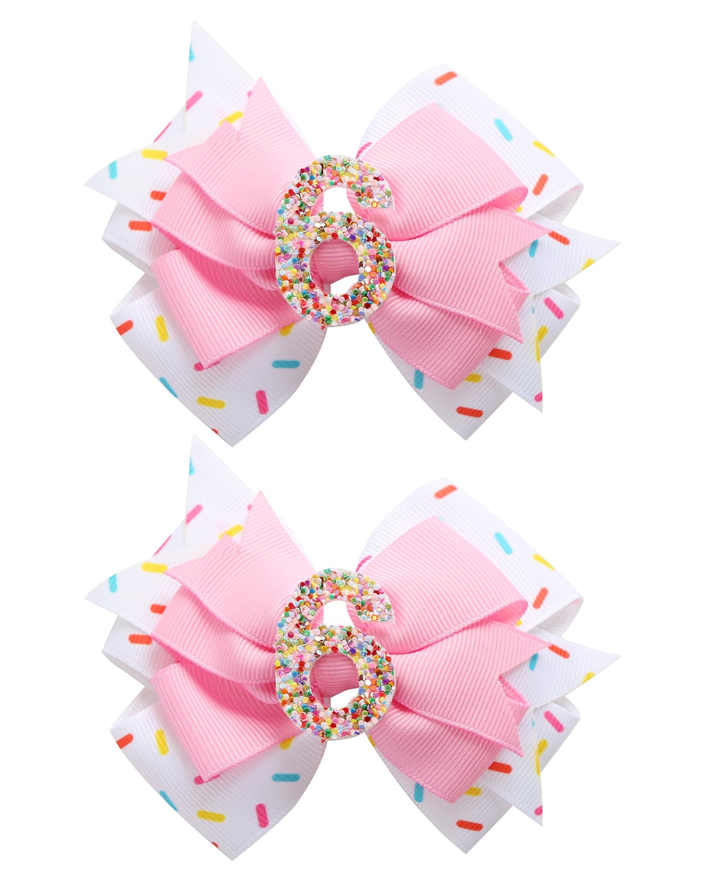2Pcs Birthday Hair Bow for Baby Girls 2 3 4 5 6 7 Years Sprinkle Decorations Confetti Ice Cream Party Pink Pigtail Hair Accessor