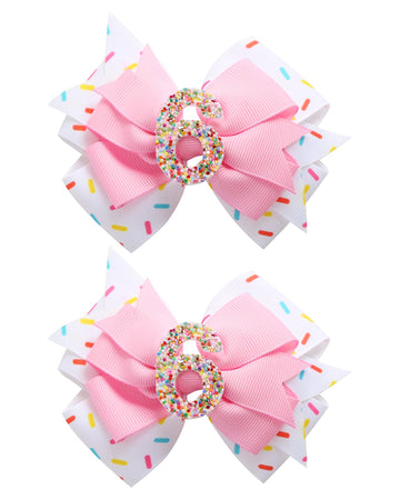 2Pcs Birthday Hair Bow for Baby Girls 2 3 4 5 6 7 Years Sprinkle Decorations Confetti Ice Cream Party Pink Pigtail Hair Accessor