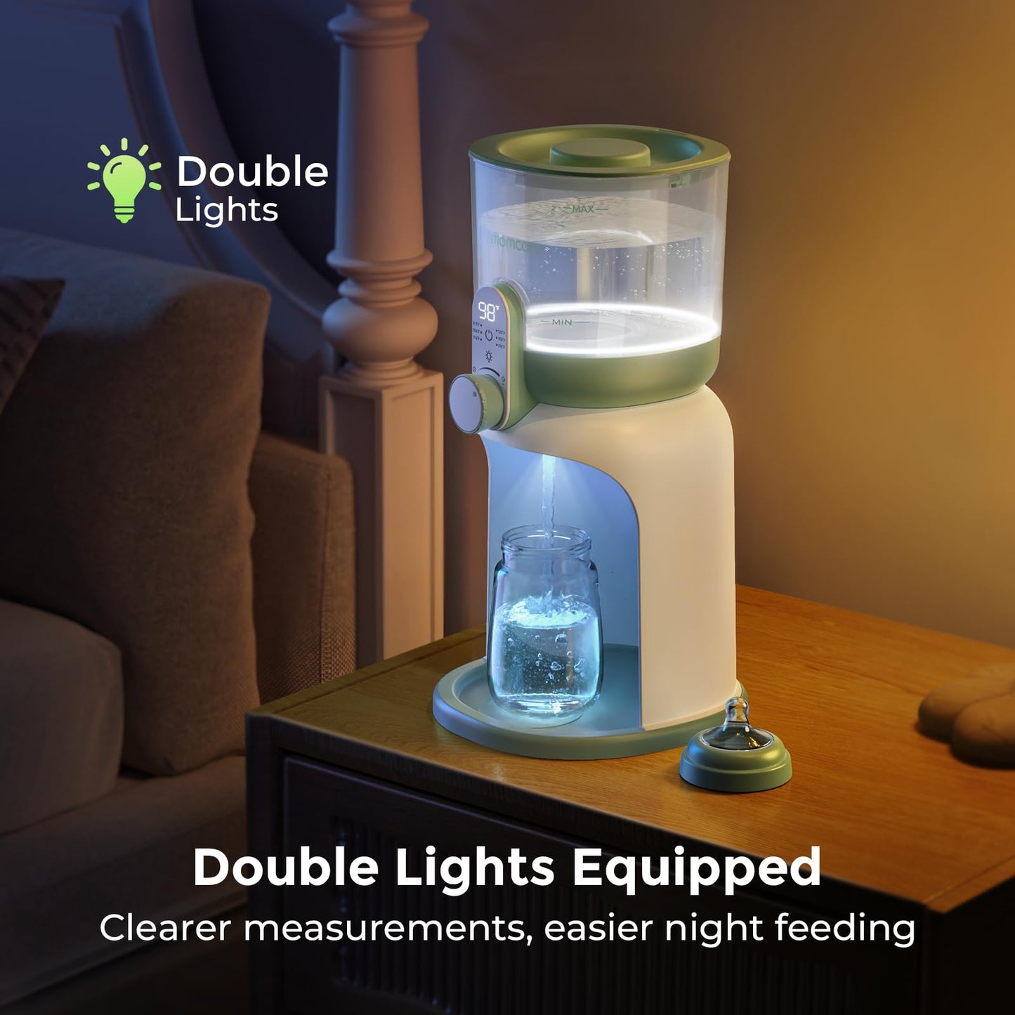 Momcozy Dual Lights Baby Bottle Warmer For Night Feedings, Instant Bottle Warmer For Making Formula, 57 Oz Larger Capicity, Form