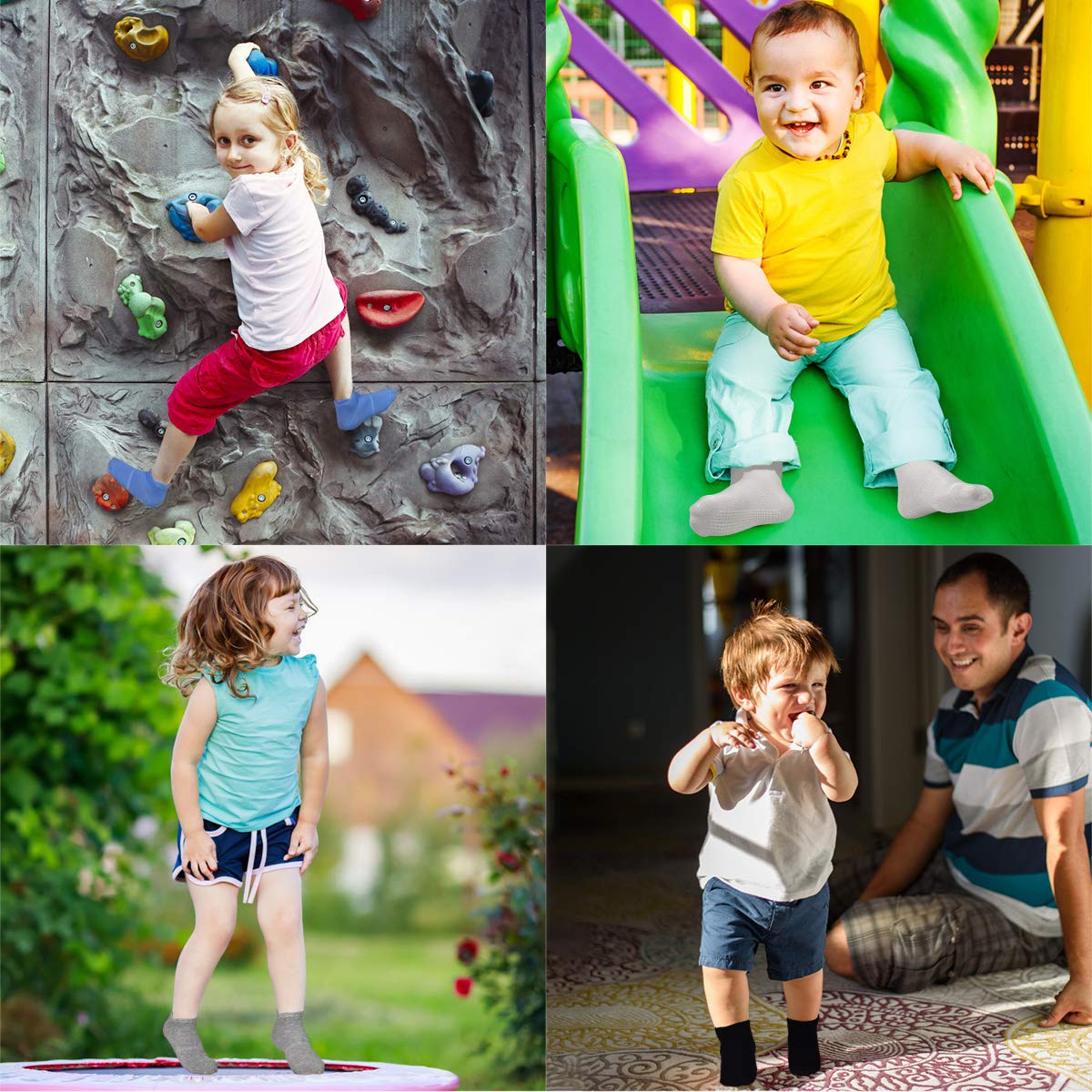 Tphon Non Slip Toddler Socks 12 Pairs Infant Baby Kids Grip Socks For Boy Girls Anti Skid Ankle Socks For 5-7 Year Children