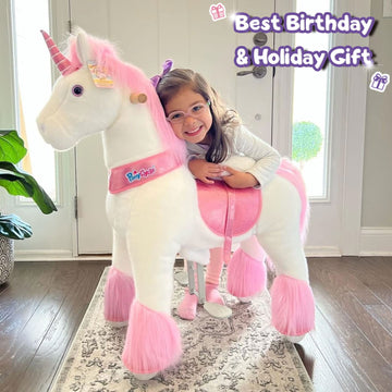 PonyCycle Ride on Horse for Toddlers 2-5 Size 3 Pink Unicorn Ride on Toys Pony Cycle Riding Unicorn Horse Riding Toy on Wheels w