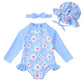SODLON Baby Girl Swimsuit 6-9 Months 9-12 Month Girls Long Sleeve Bathing Suit Ruffle Rash Guard Light Blue Daisy One-Piece Infa