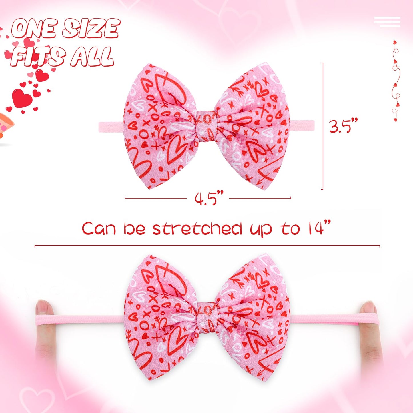Lanmerry Valentine'S Day Baby Girl Bows Headbands Pink Red Love Heart Headbands Valentines Hair Bow Elastic Nylon Hairbands Hair