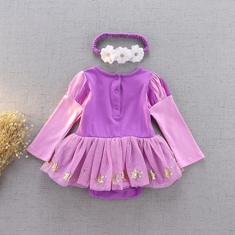 Dressy Daisy Baby Girls Princess Onesie Costume Romper Bodysuit Halloween Birthday Dress Up With Headband Purple Size 3-6 Months