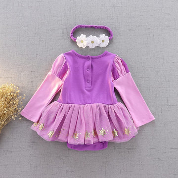 Dressy Daisy Baby Girls Princess Onesie Costume Romper Bodysuit Halloween Birthday Dress Up With Headband Purple Size 3-6 Months