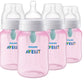 Philips Avent Anti-Colic Baby Bottle With Airfree Vent, 9Oz, With Flow 2 Nipples, 1M+, 4Pk, Pink, Scy703/14