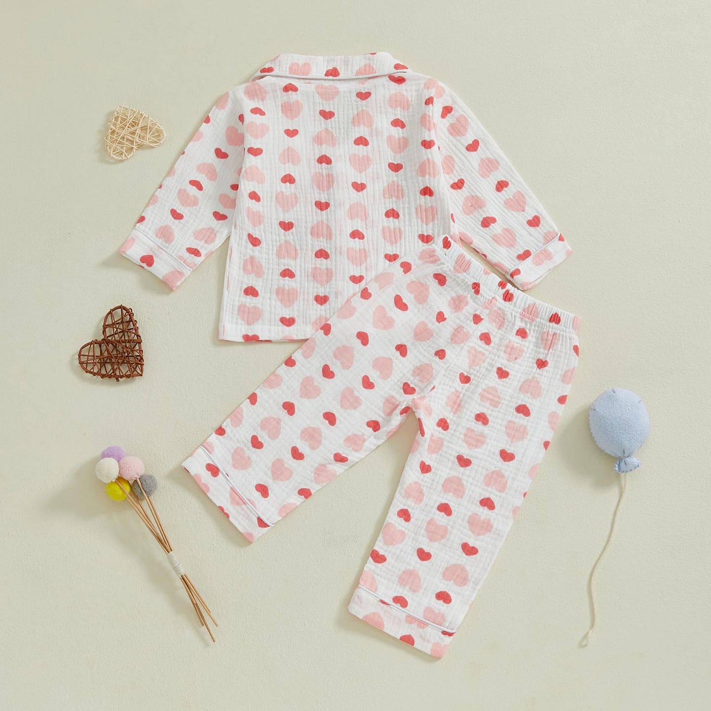 Nokpsedcb Toddler Boy Girl Valentines Pajamas Cute Heart Print Long Sleeves Shirt And Elastic Pants Loungewear Sleepwear (Pink H