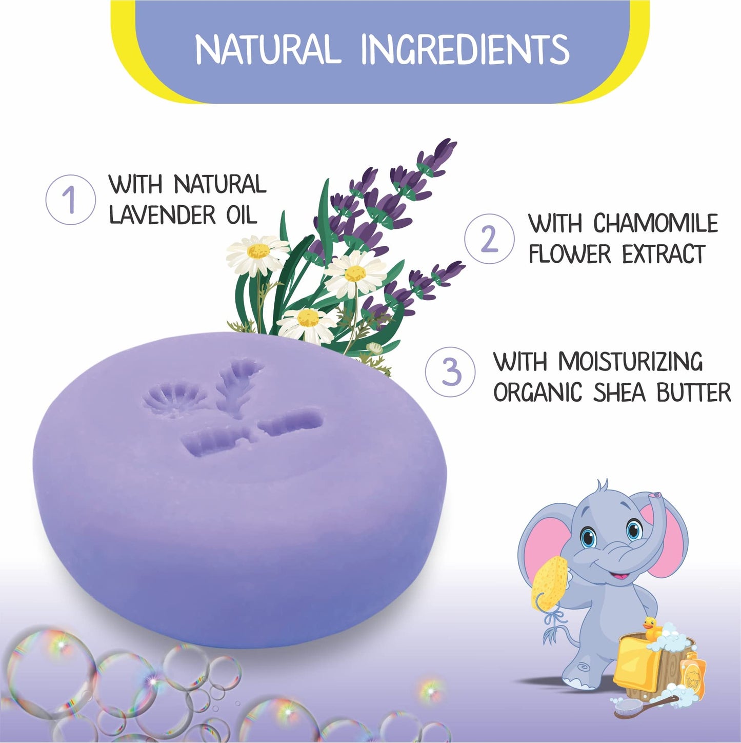 Relaxcation Lavender Chamomile Soap Bar For Kids With Lavender Essential Oils, Organic Chamomile Water, And Shea Butter - Natura