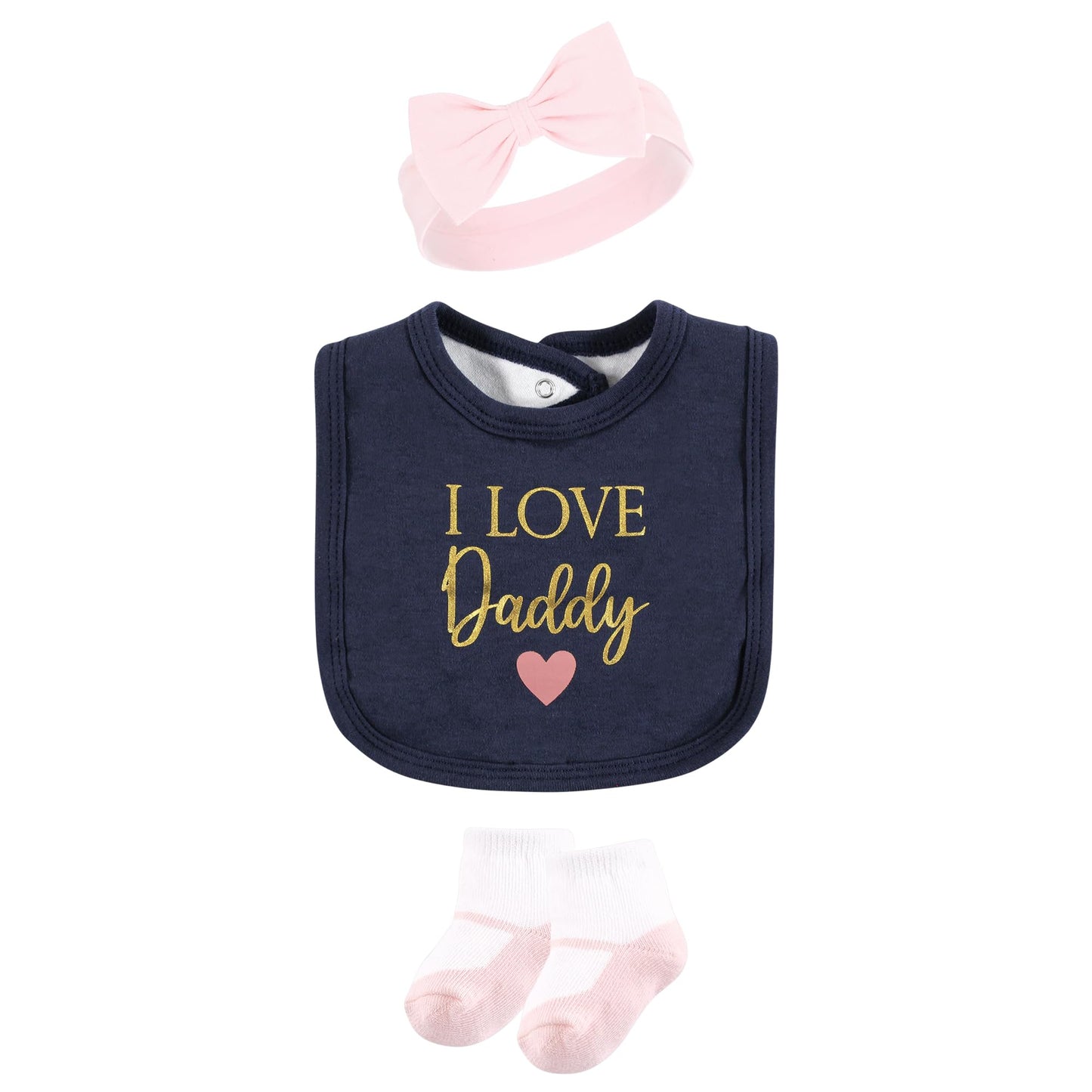 Hudson Baby Unisex Baby Cotton Layette Set, Girl Daddy Pink Navy, 9-12 Months