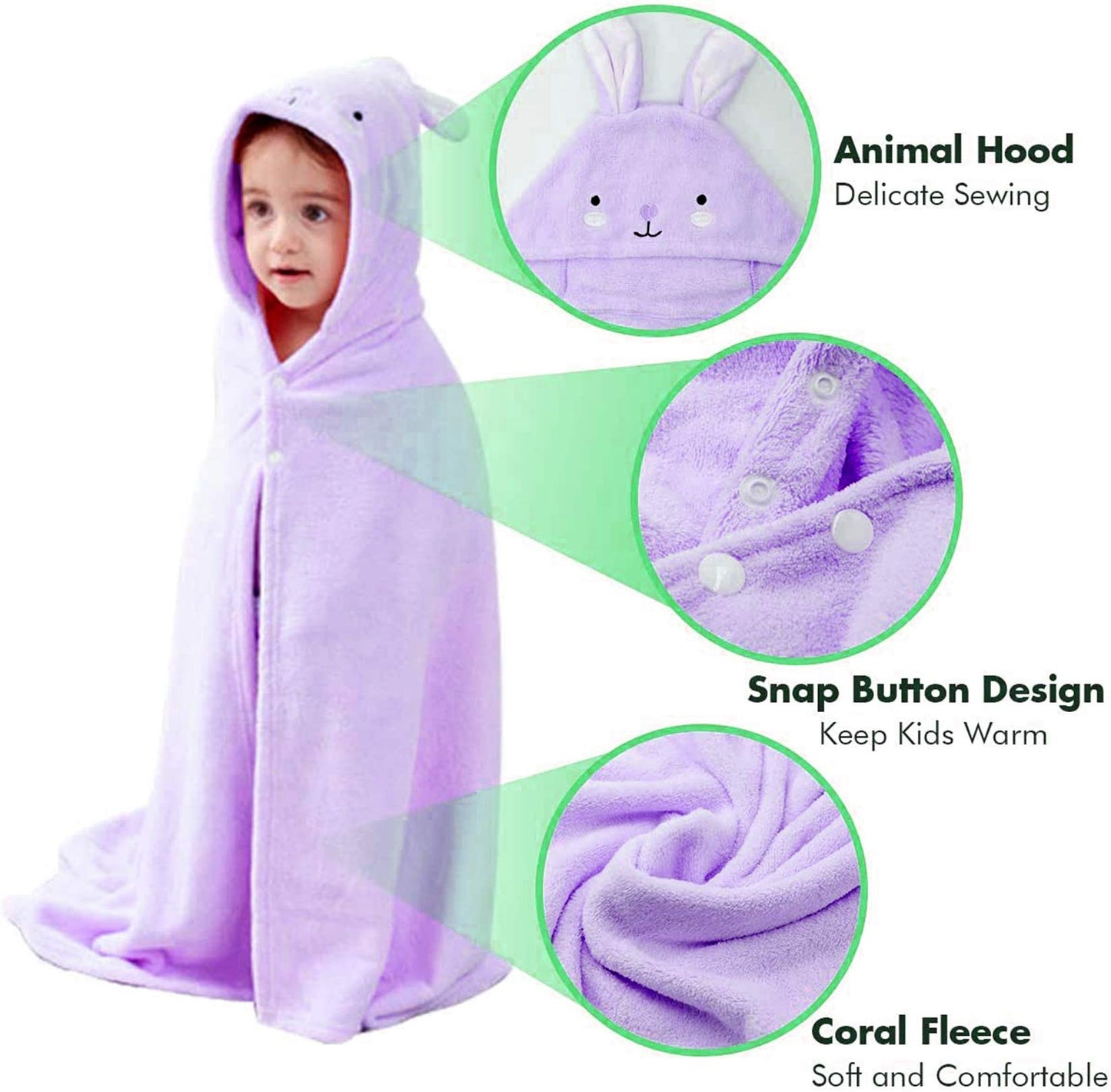 Romasa Toddler Hooded Bath Towel Ultra Soft Towel Highly Absorbent Bathrobe Blanket For Boys Girls- 27.5' X 55' (Purple)