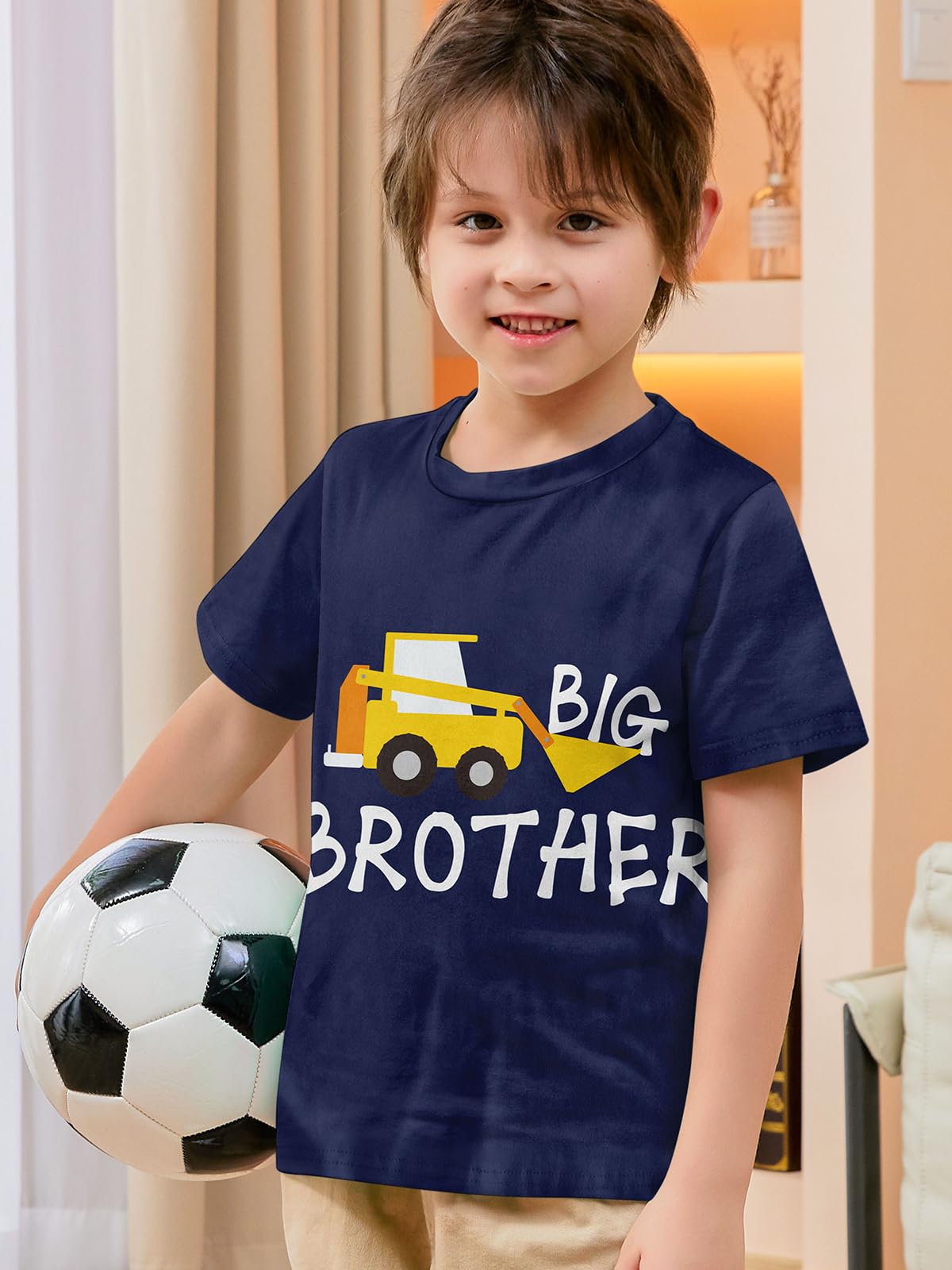 Funnycokid Big Brother Shirt 4T 3T Boys Promoted To Big Brother Bulldozers Construction Digging It Forklift T-Shirt Blue Size 4