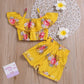 Boebnozcv Toddler Baby Girl Floral Halter Ruffled Outfits Set Yellow Strap Crop Tops+ Shorts Pants Summer Clothes Set