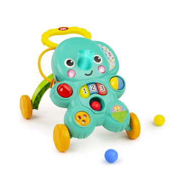 Bright Starts Stroll n Roll 2-in-1-Ball Push Walker - Includes 3 Toy Balls, Elephant with 70+ Songs & Sounds, 7 Activities - Ba