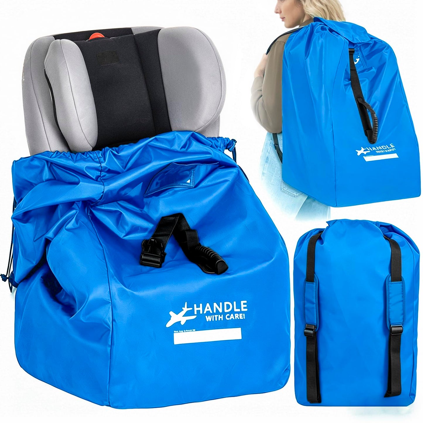 LASUK Car Seat Travel Bag for Airplane, Large Waterproof Car Seat Bags Fits Most Infant Car Seats, Convertible Car Seats, Booste