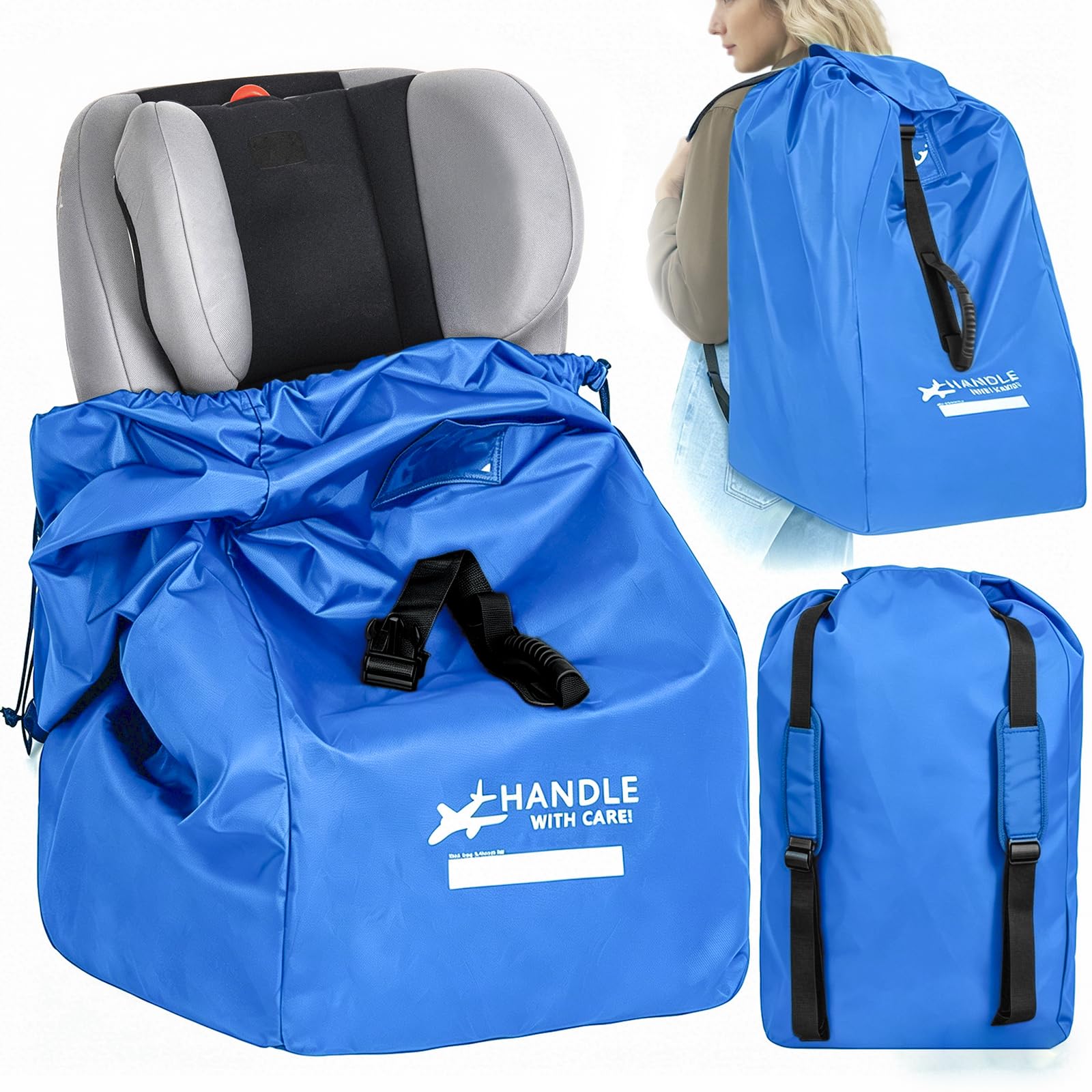 LASUK Car Seat Travel Bag for Airplane, Large Waterproof Car Seat Bags Fits Most Infant Car Seats, Convertible Car Seats, Booste