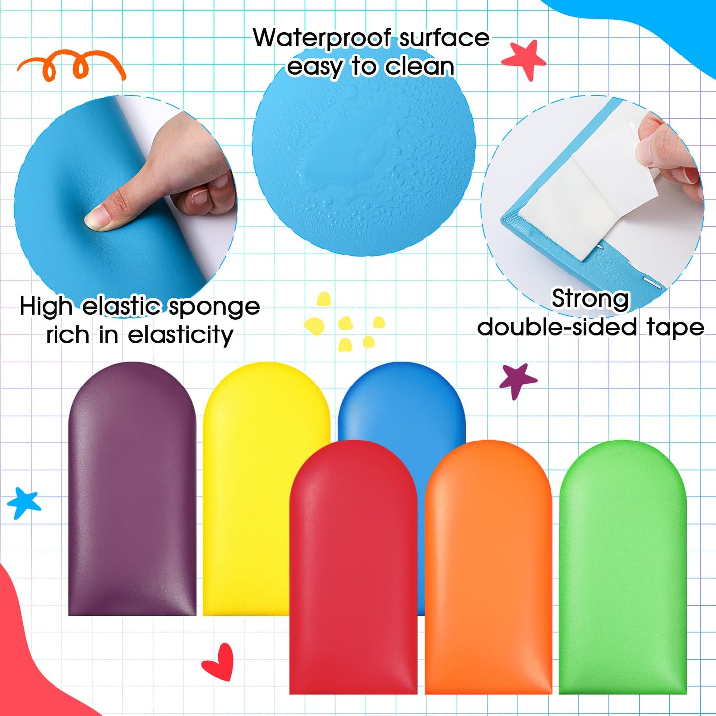 Jetec 6 Pcs Wall Padding For Kids With Autism Playroom Anti Collision 3D 15.75 X 7.87 Inch Peel And Stick Headboard Upholstered