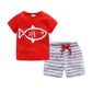 LittleSpring Little Boys Clothing Short Sets Striped,12 Months,Red(80)