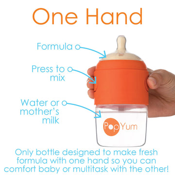 Popyum 5 Oz Orange Anti-Colic Formula Making/Mixing/Dispenser Baby Bottles, 2-Pack With #1 Slow Flow Nipples, 150 Ml, Bpa-Free,
