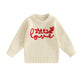 Toddler Girl Valentines Day Outfit Cute Valentines Day Sweater Little Love Embroidery Knit Pullover Sweatshirt Top(E-Beige Littl