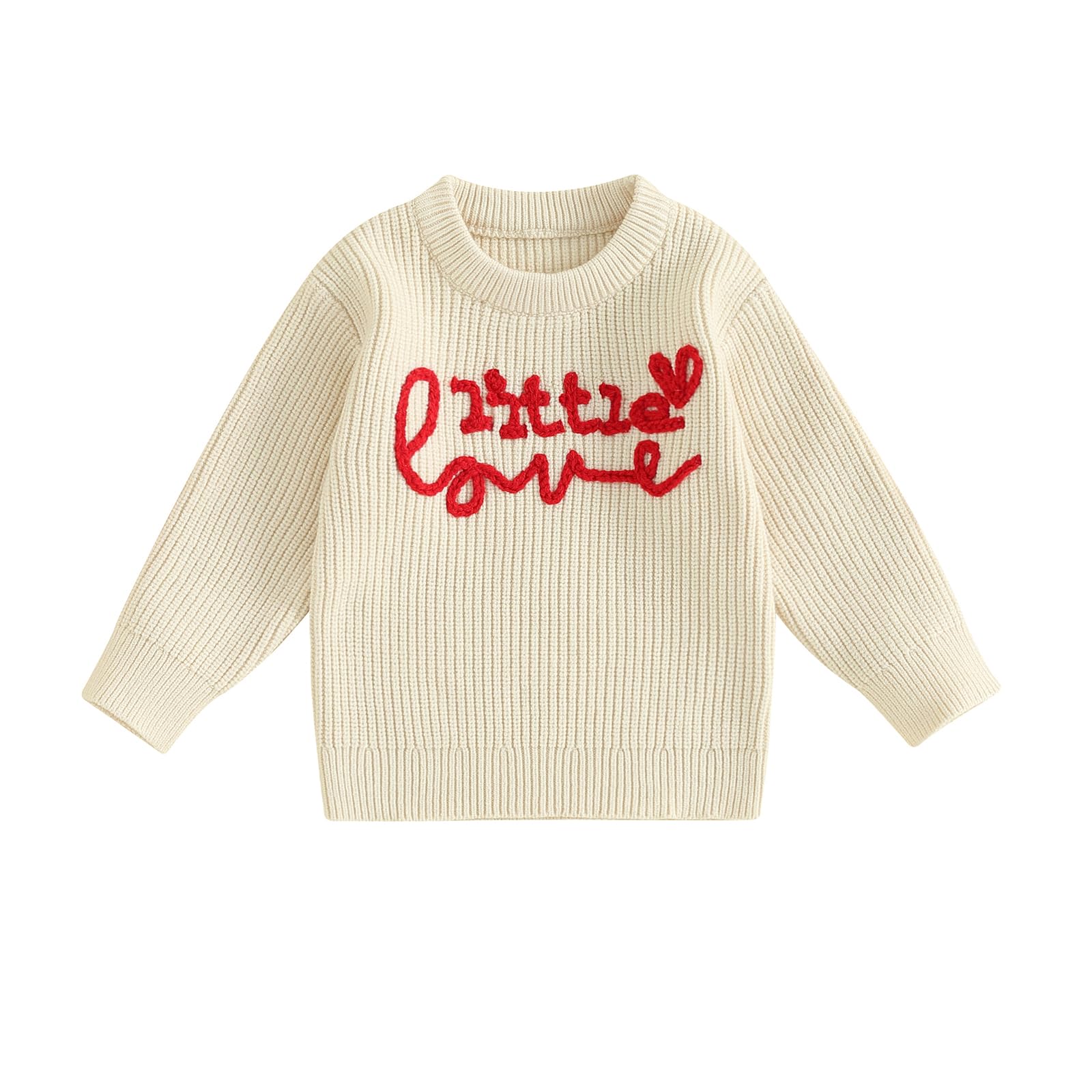 Girls Valentines Day Sweater Toddler Girl Valentines Day Outfit Little Love Embroidery Knit Pullover Sweatshirt Top(E-Beige Litt