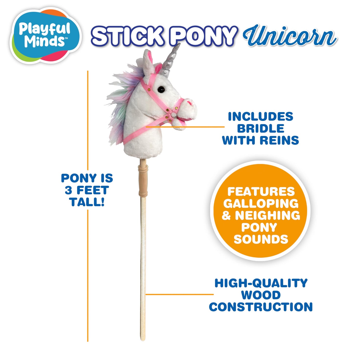 Stick Horse | Plush Handcrafted Hobby Horse Stick Pony Provides Fun Pretend Play for Toddlers & Preschoolers | Handsewn, Sturdy