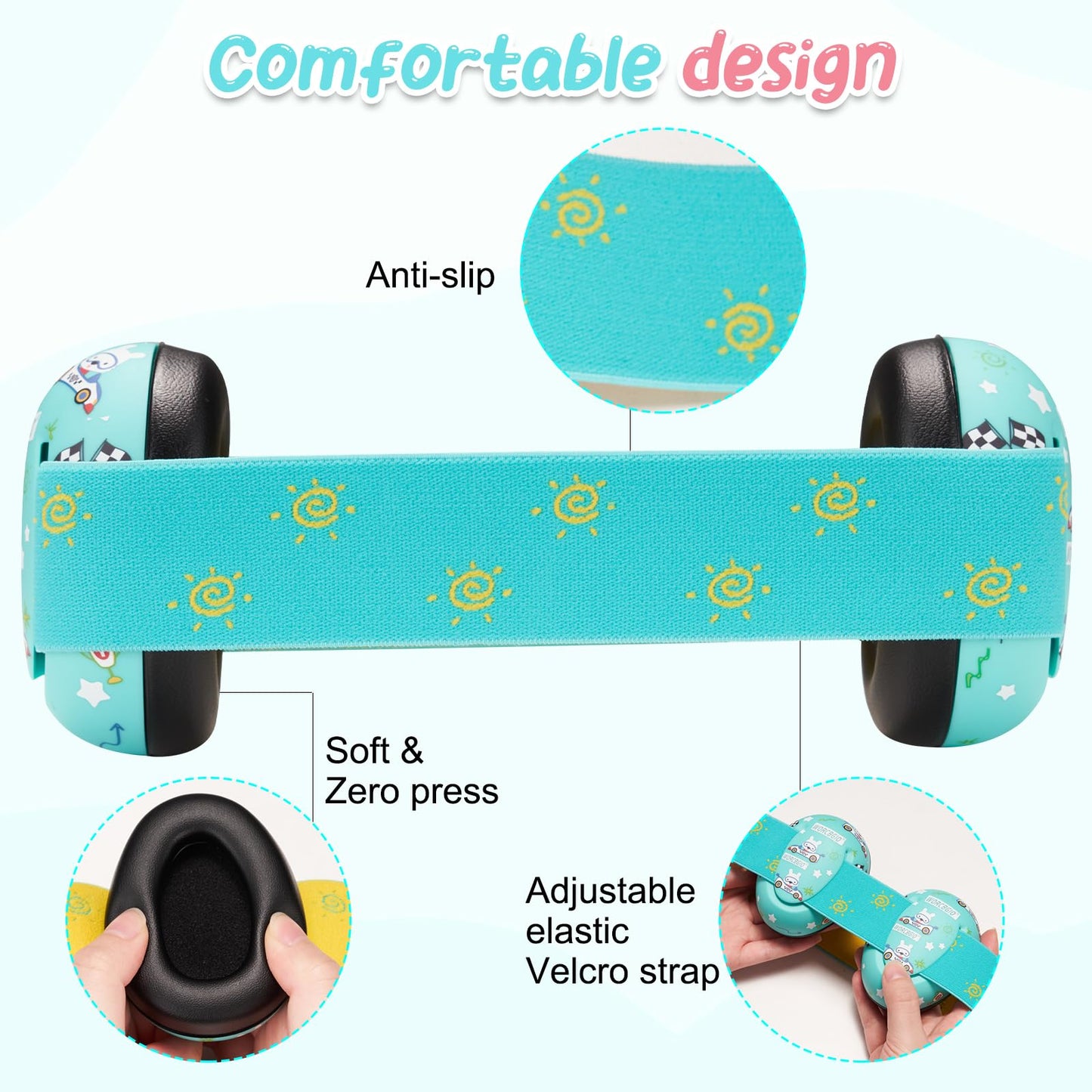 Worcbgio Infant Ear Protection Noise Cancelling Baby Ear Muffs, Toddler Hearing Protection With Adjustable Elastic Headband,Race