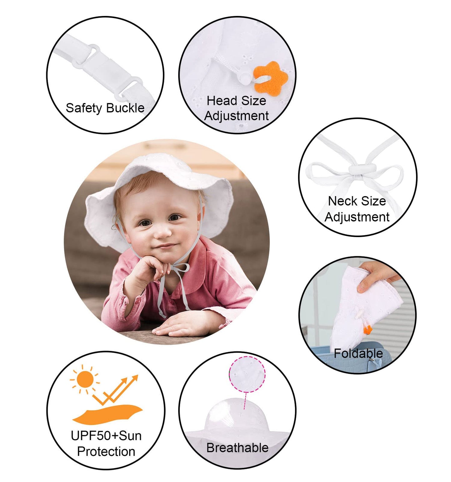 Simplikids Upf 50+ Uv Sun Protection Wide Brim Baby Sun Hat,White2, 12-24Months
