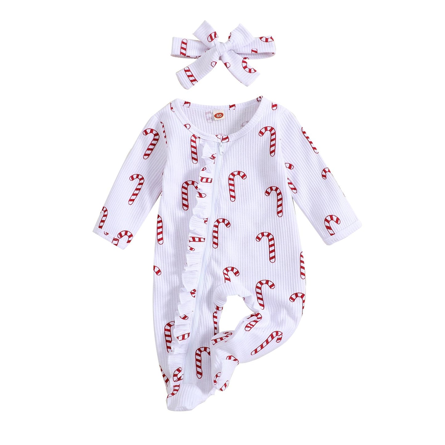 Miekisa Newborn Baby Girls Christmas Outfit Infant White Footie Romper (0-3M)
